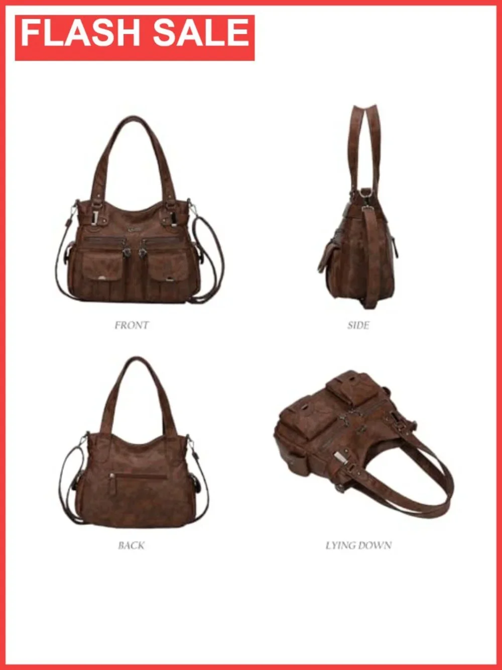Large Hobo Tote PU Leather Shoulder Bag Multi-Pocket Purse